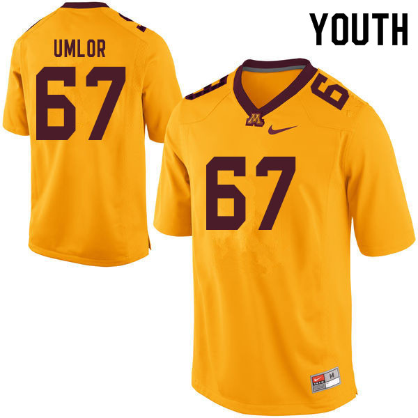 Youth #67 Nate Umlor Minnesota Golden Gophers College Football Jerseys Sale-Yellow